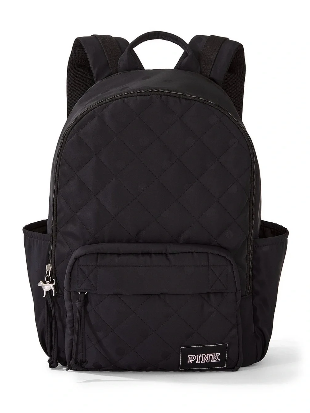 PINK Quilted Black Backpack